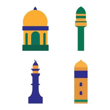 Islamic Symbol Elements Set of Mosque Dome Minaret Tower Building Worship i.. Stock Illustration
