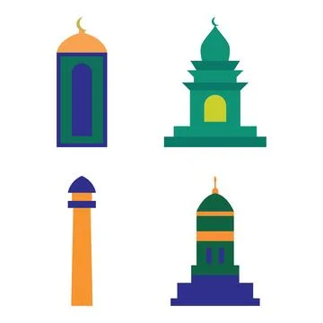 Islamic Symbol Elements Set of Mosque Dome Minaret Tower Building Worship i.. Stock Illustration