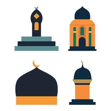 Islamic Symbol Elements Set of Mosque Dome Minaret Tower Building Worship i.. Stock Illustration