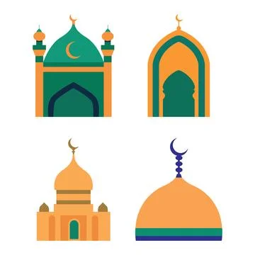 Islamic Symbol Elements Set of Mosque Dome Minaret Tower Building Worship i.. Stock Illustration
