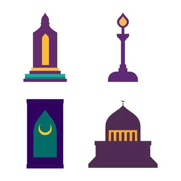 Islamic Symbol Elements Set of Mosque Dome Minaret Building Mat Pray in Ram.. イラスト素材