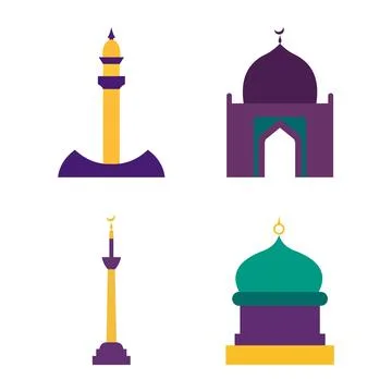 Islamic Symbol Elements Set of Mosque Dome Minaret Tower Building Muslim Re.. Stock Illustration