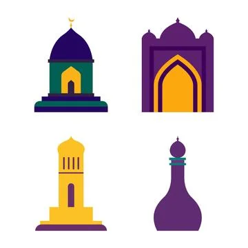 Islamic Symbol Elements Set of Mosque Dome Minaret Tower Building Muslim Re.. Stock Illustration