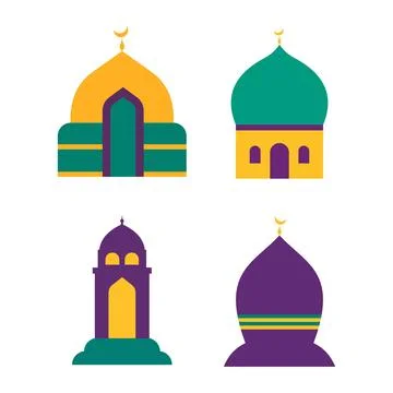 Islamic Symbol Elements Set of Mosque Dome Building Muslim Religion in Rama.. Ilustración de archivo