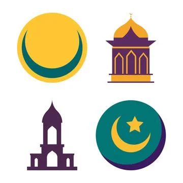 Islamic Symbol Elements Set of Mosque Dome Minaret Building Crescent Moon S.. Stock Illustration