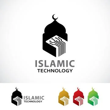 Islamic Technology Logo Design Template Stock Illustration