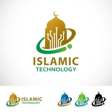 Islamic Technology Logo Design Template Stock Illustration