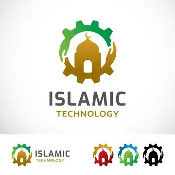 Islamic Technology Logo Design Template Stock Illustration
