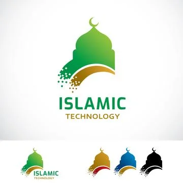 Islamic Technology Logo Design Template Stock Illustration