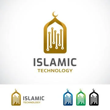 Islamic Technology Logo Design Template Stock Illustration