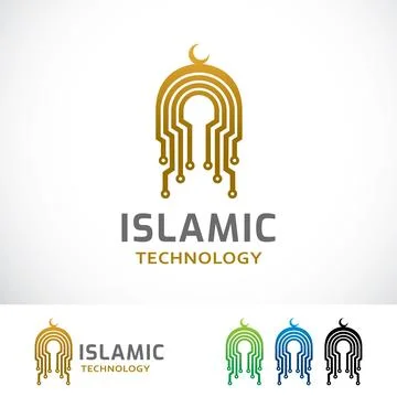 Islamic Technology Logo Design Template Stock Illustration