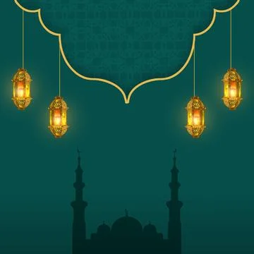Islamic-themed background featuring glowing golden lanterns hanging against.. 스톡 사진