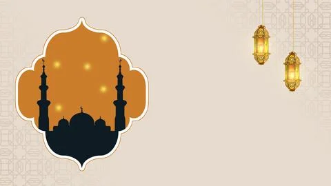 Islamic-themed background featuring a mosque silhouette within a decorative.. Stock Photos