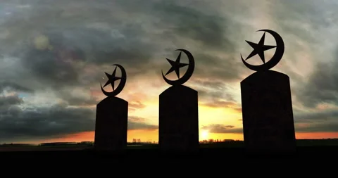 Islamic Tombstones At Sunset. Post War Scene. Heartbreaking. Stock Footage 186676579