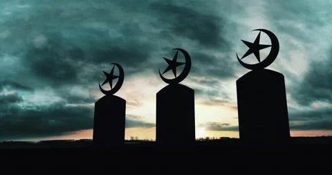 Islamic Tombstones At Sunset. Post War Scene. Heartbreaking. Stock Footage 186692264