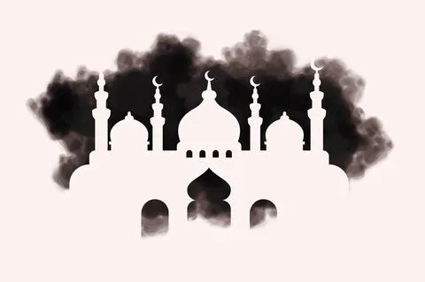 Islamic Vector Illustration Abstract Style with Mosque Silhouette on Splash I Stock Illustration