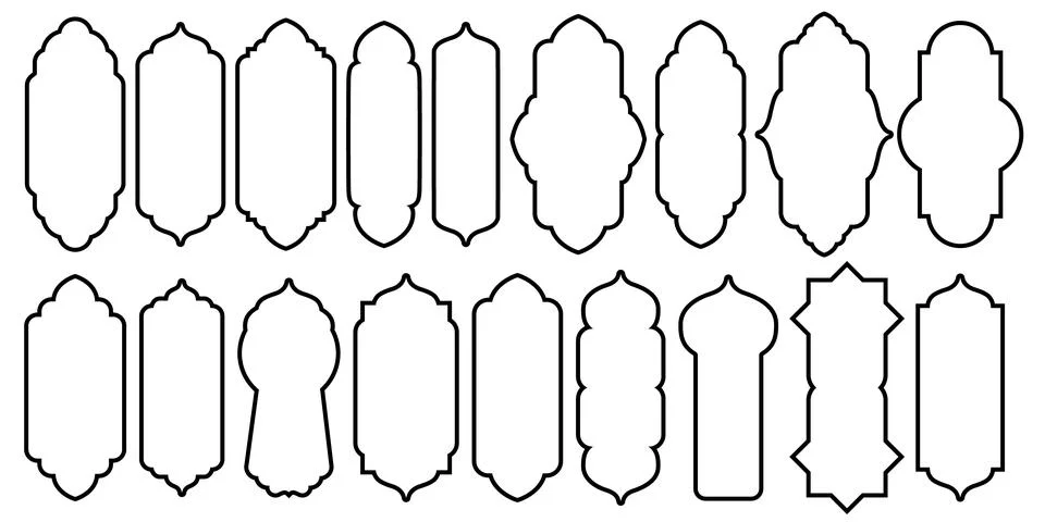 Islamic vector shape window arch frame set. Arabian muslim shape archRamadan Stock Illustration