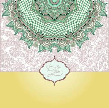 Islamic vintage floral pattern, template frame for greeting card Stock Illustration
