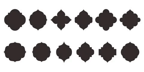 Islamic window black silhouette shape collection. Arabic, muslim architecture Stock Illustration