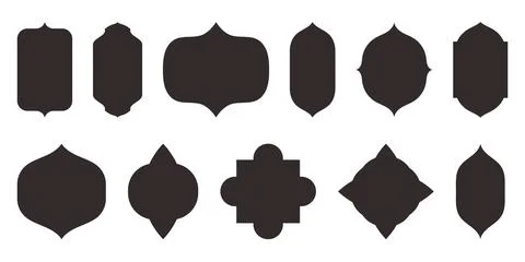 Islamic window black silhouette shape collection. Arabic, muslim architecture Illustrazione stock
