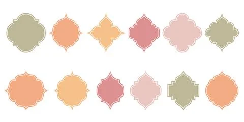 Islamic window flat color and line shape collection. Pastel neutral, boho colors Illustrazione stock