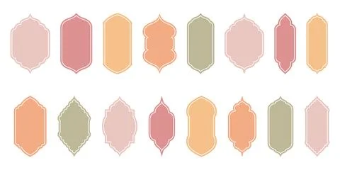 Islamic window flat color and line shape collection. Pastel neutral, boho colors Illustrazione stock