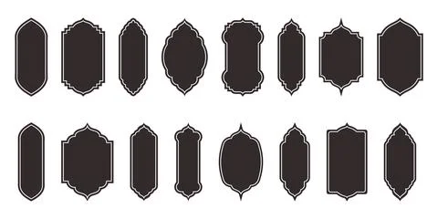 Islamic window flat color and line shape collection. Black and white colors Stock Illustration