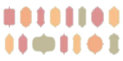 Islamic window flat color and line shape collection. Pastel neutral, boho colors Stock Illustration
