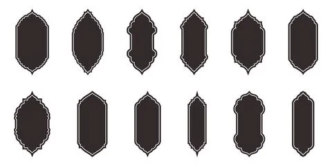 Islamic window flat color and line shape collection. Black and white colors Stock Illustration