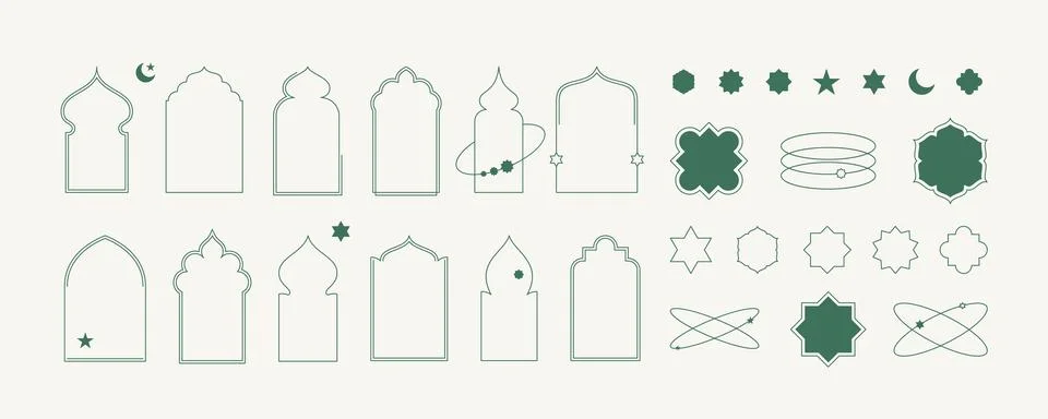 Islamic window frames with modern star and moon boho elements illustrations Stock Illustration