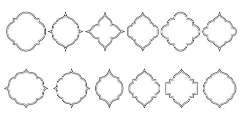 Islamic window line shape collection. Arabic, muslim architecture outline frame Illustrazione stock