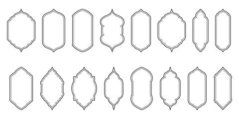 Islamic window line shape collection. Arabic, muslim architecture outline frame Stock Illustration