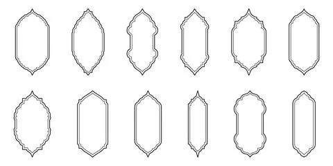 Islamic window line shape collection. Arabic, muslim architecture outline frame Stock Illustration