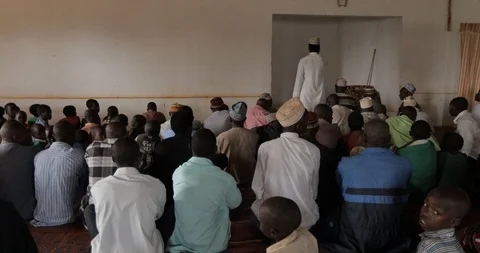 Islamic young people during a prayer in a little mosque in Mbale, Uganda Stock Footage 109494601