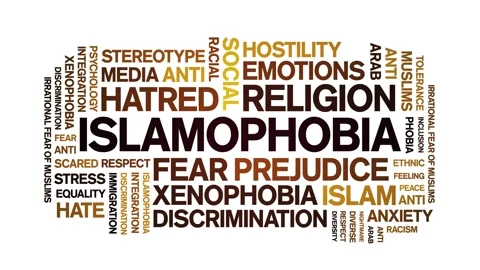 Islamophobia animated word cloud,animation tag kinetic typography seamless loop Stock Footage 279567064
