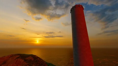 Island and lighthouse at sunset Stock Footage 265142887