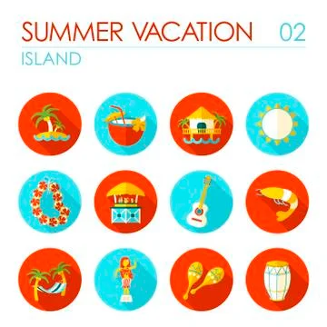 Island beach flat icon set. Summer. Vacation Illustrazione stock