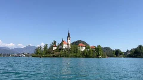 Island on Bled Lake Stock Footage 278795500