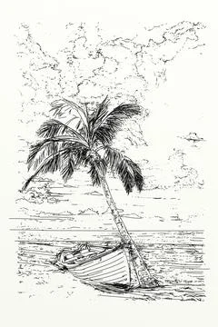 Island with boat Stock Illustration