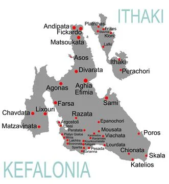 Island of Cephalonia in Greece vector map silhouette illustration イラスト素材