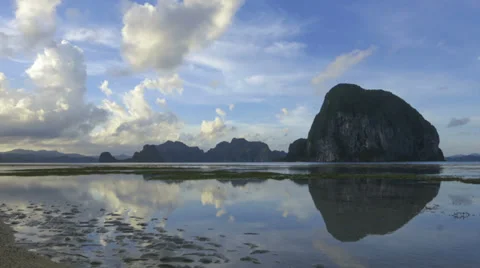 Island cloudscape reflections morning Philippines time lapse Stock Footage 35700482