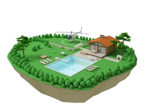 Island with cottage Stock Illustration