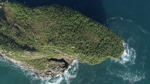 Island drone top down view in Asturias, Spain Stock Footage 111980041