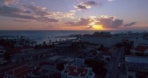 Island empty streets fly up beautiful sunset high Aruba,Caribbean Stock-Footage 128613536