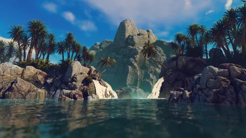 An island with falling waterfalls Stock Footage 321963568
