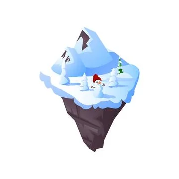 Island game. 3D vector of floating platform with winter landscape on isolated Stock Illustration