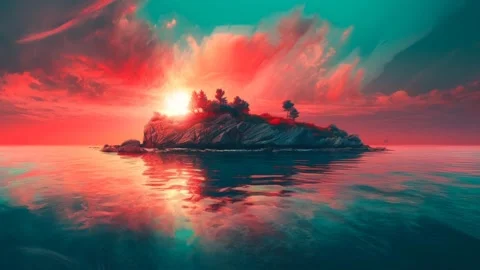 An Island With A Glowing Sunset Stock Footage 242351112