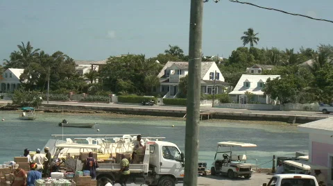 Island Harbor Lifestyle Elevated View Stock Footage