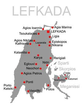 Island of Lefkada in Greece vector map silhouette illustration Stock Illustration