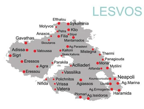 Island of Lesvos in Greece vector map silhouette illustration Illustration